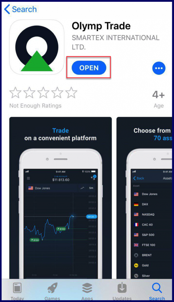 Install OlympTrade app from App Store