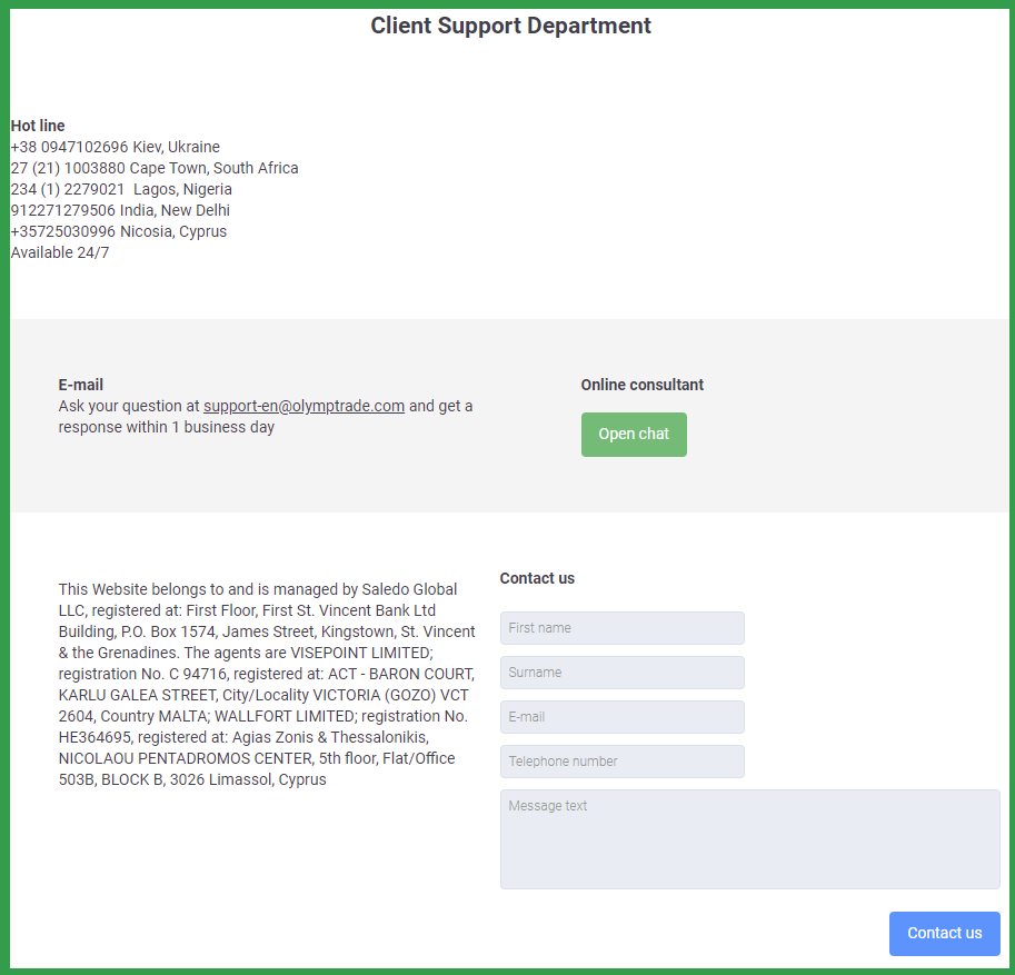 Contacts and support assistance for traders from olymp trade broker.