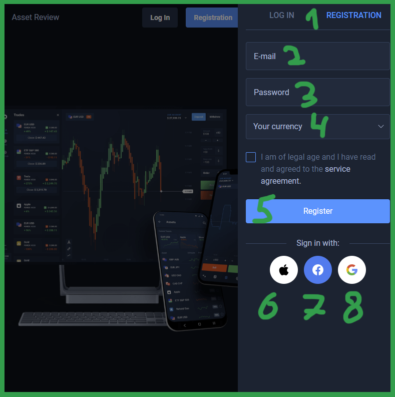 Account registration  on OlympTrade