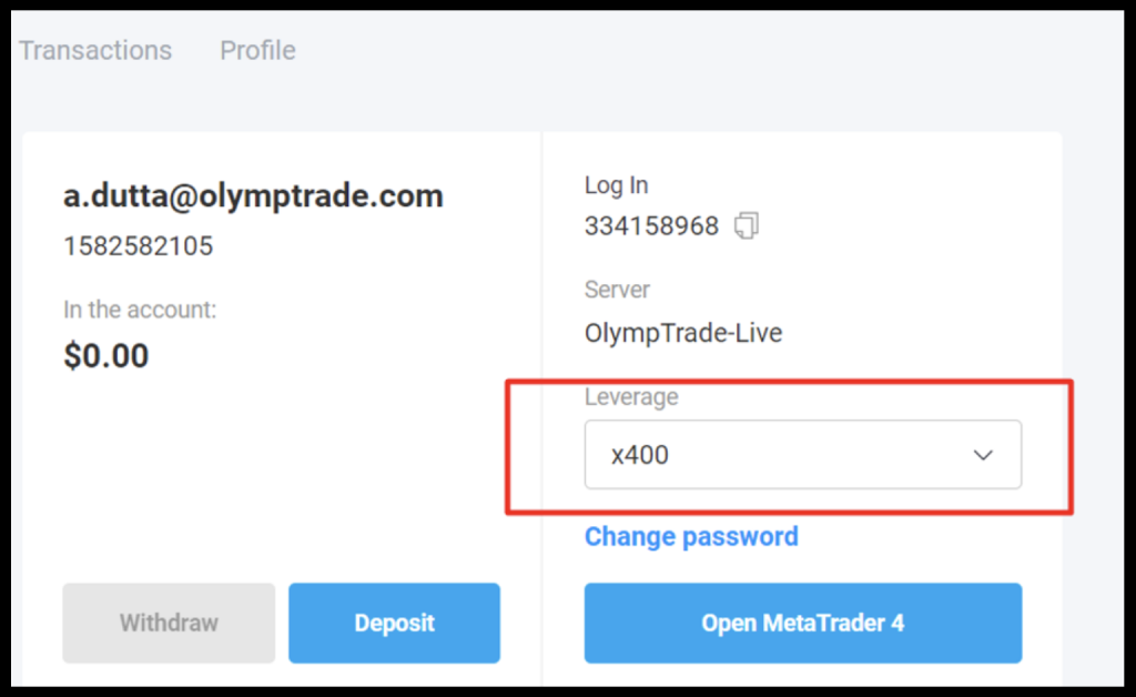 Choose your leverage MT4 - OlympTrade