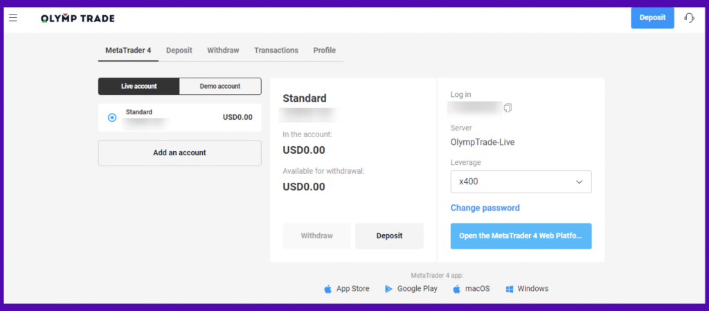 MetaTrader 4 can be used with Olymp Trade