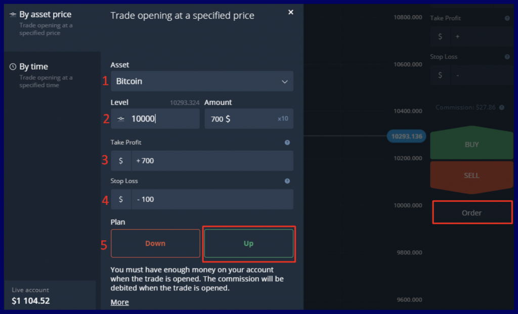 Open  Specified Price on Olymptrade