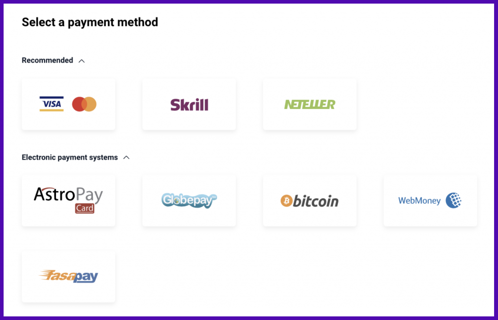 Select Olymptrade withdrawal method