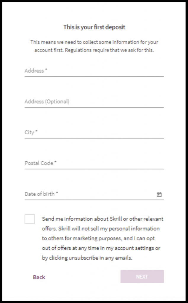 Skrill profile for first deposit to OlympTrade