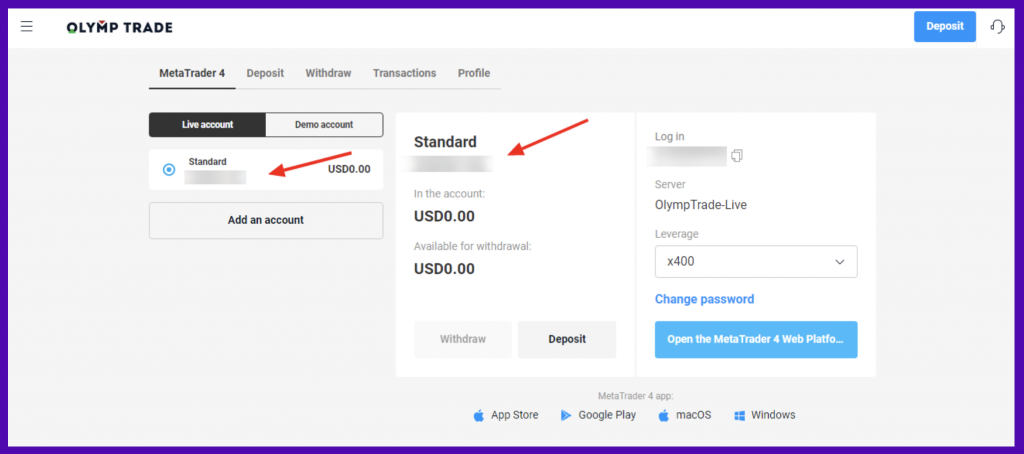 OlympTrade account type