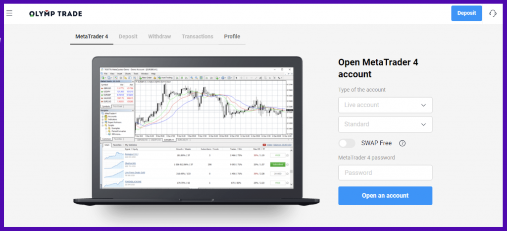 Register and setup your MetaTrader 4 account for OlympTrade